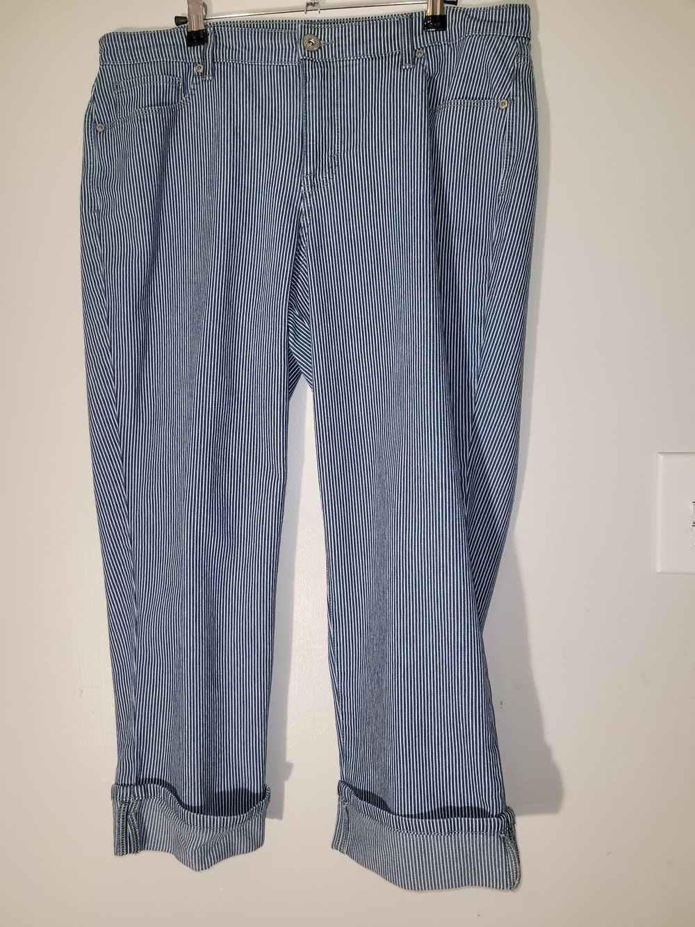 Style & Co. Blue & White Striped Cropped Jeans